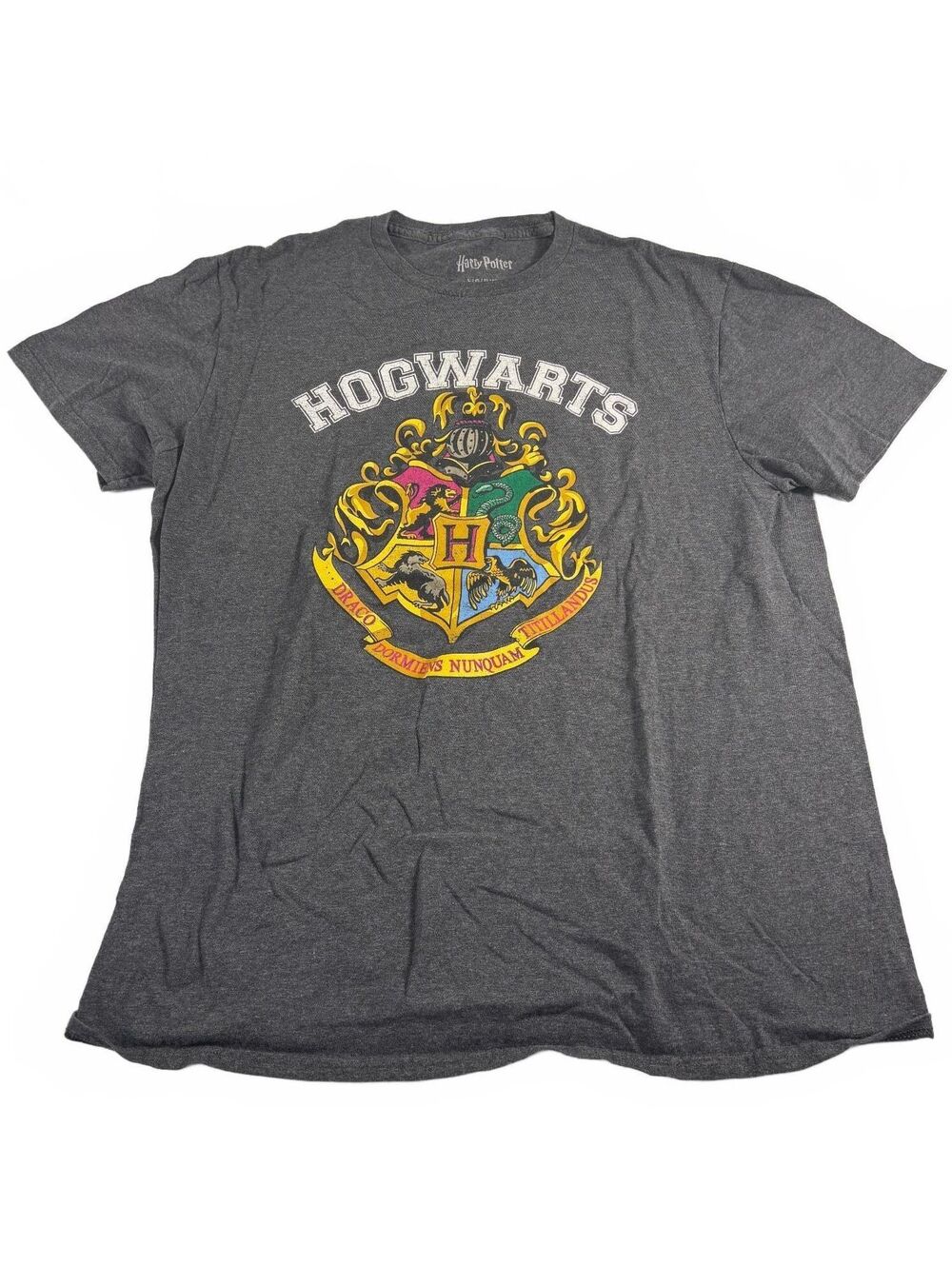 Harry Potter Hogwarts School Crest Charcoal Short Sleeve T-Shirt L